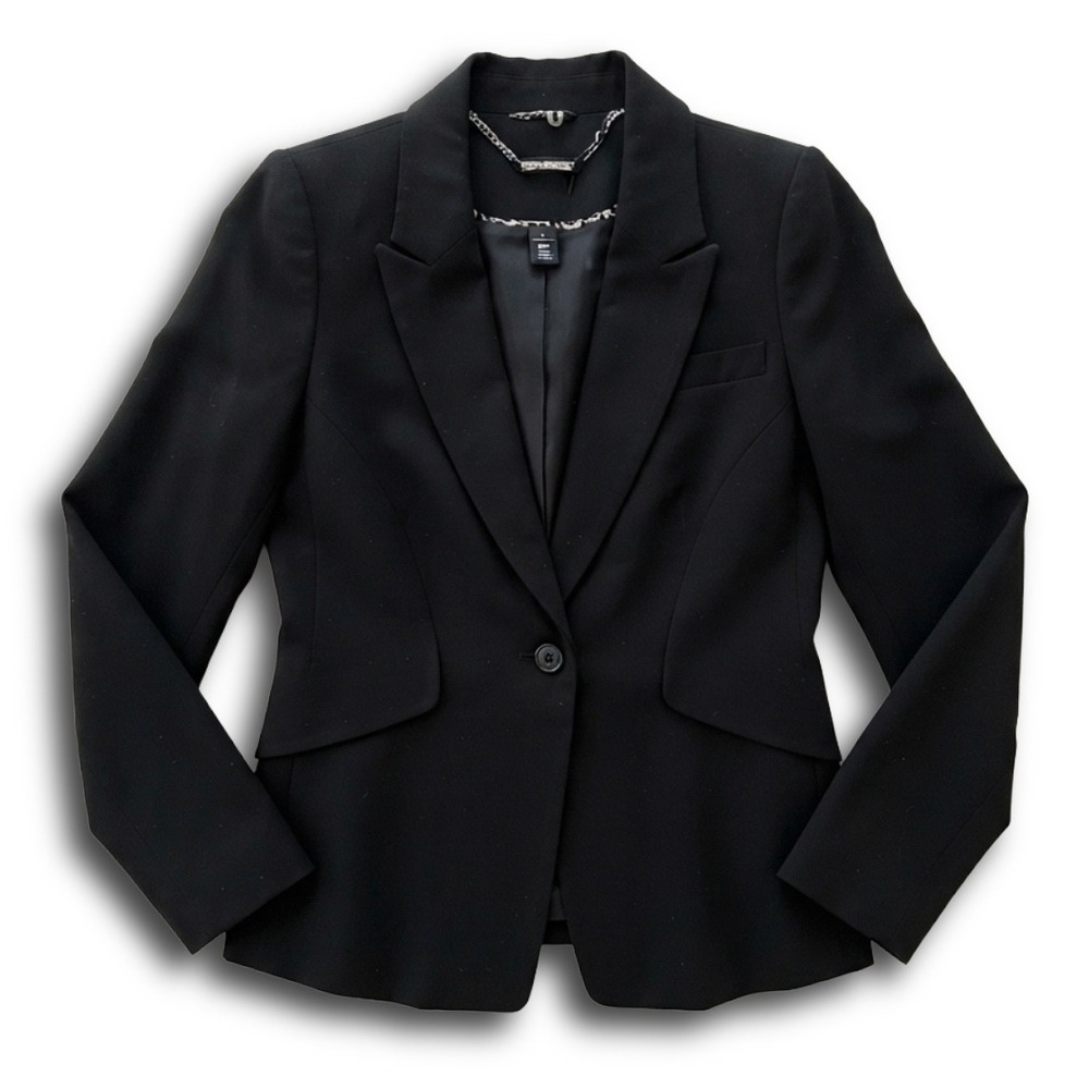 White House Black Market Black Single Button Blazer Peak Lapel Size 4